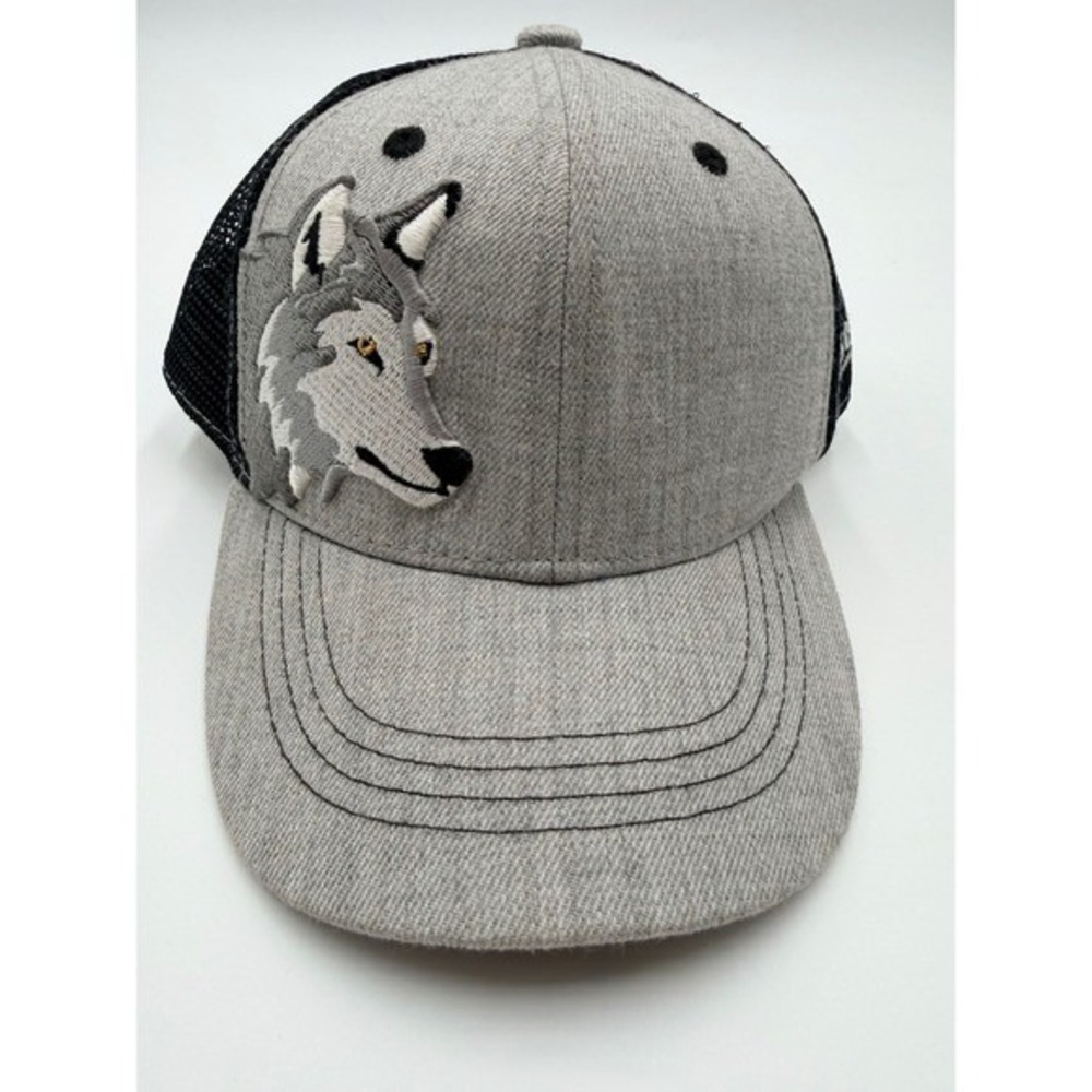 Aksels Youth Wolf Embroidered Trucker Hat Grey Black Mesh Snapback Cap